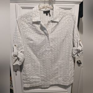 Donna Karan White and Black Tunic stripped top with pockets sz M